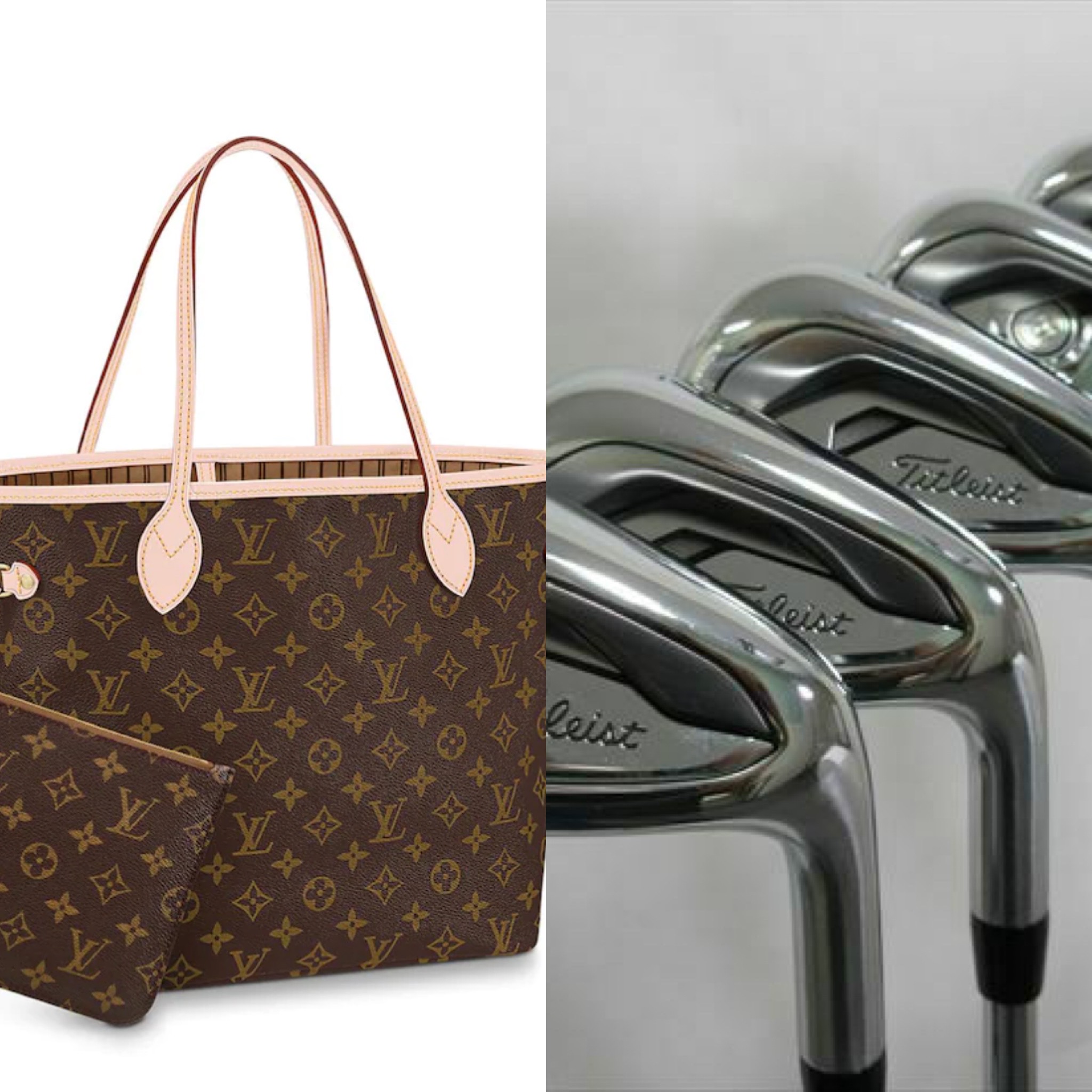 Luis Vuitton bag and Titleist golf clubs